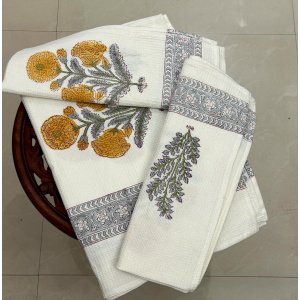Handblock Towel Set of 3-100 cotton